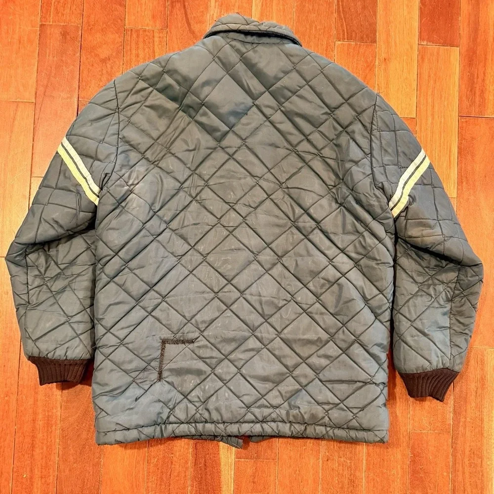 VTG 1960s 60s Blue Work Jacket Barn Coat Men Sz L Quilted Fleece Lining Stripes